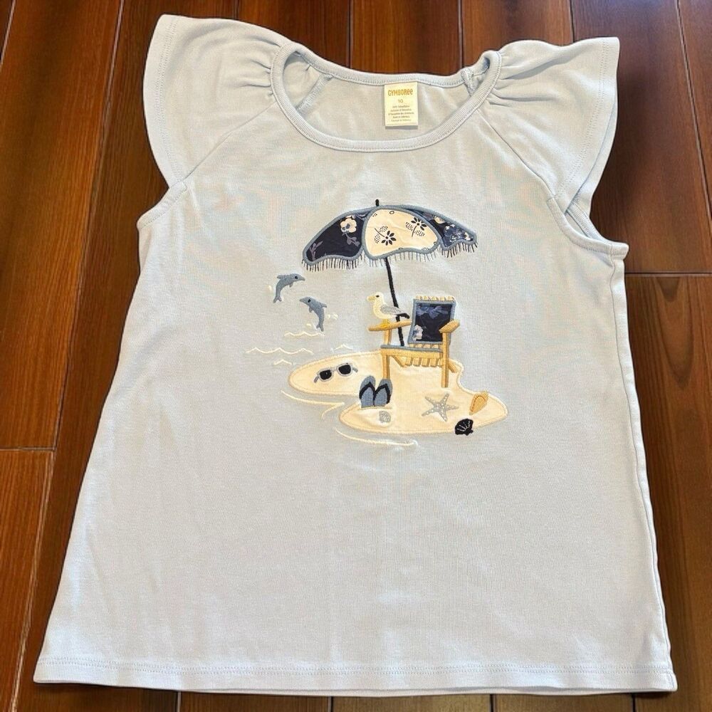 Gymboree Girls Embroidered Beach Top - Blue Skies - Blue Size 10 Dolphin Seagull